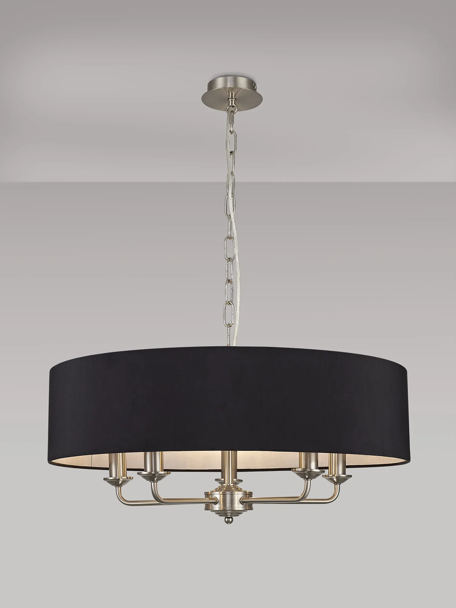 Banyan 60cm 5 Light Pendant Satin Nickel; Black DK0060  Deco Banyan SN BL